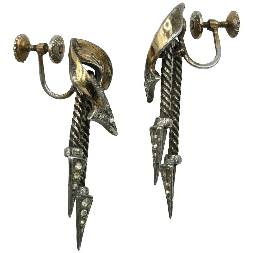 Marcel Boucher Phrygian Cap Sterling Reticulated Arrow Brooch Earrings - Picture 5 of 9